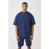 Mens Overisized T-shirt & Short Interlock Set - Blau - L, Blau von boohooman