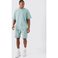 Mens Overisized T-shirt & Short Interlock Set - Blau - S, Blau von boohooman