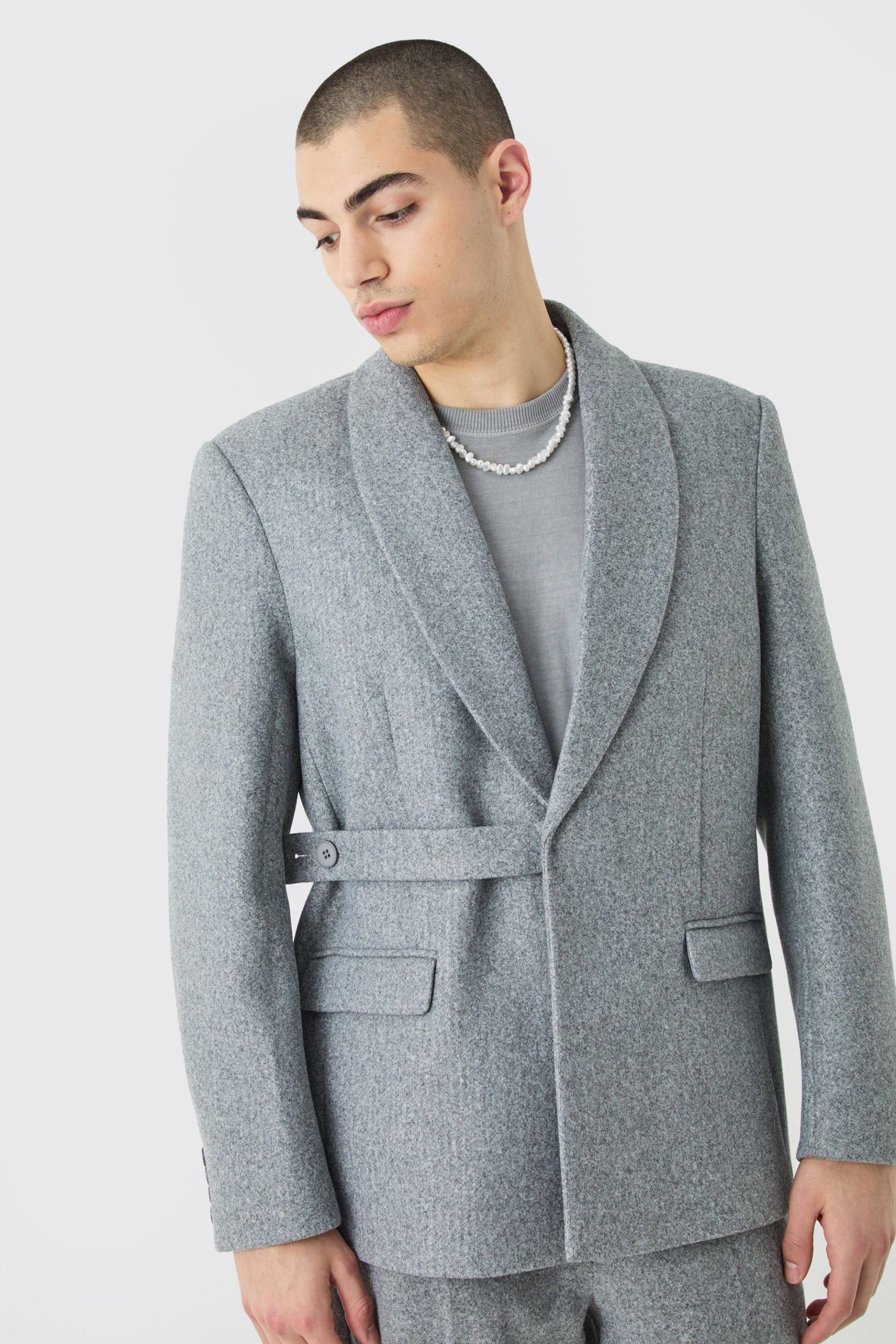 Mens Oversize Blazer aus Wolle mit Träger-Detail - Grau - 42, Grau von boohooman