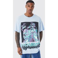 Mens Oversize T-Shirt mit Homme Print - Petrol - M, Petrol von boohooman