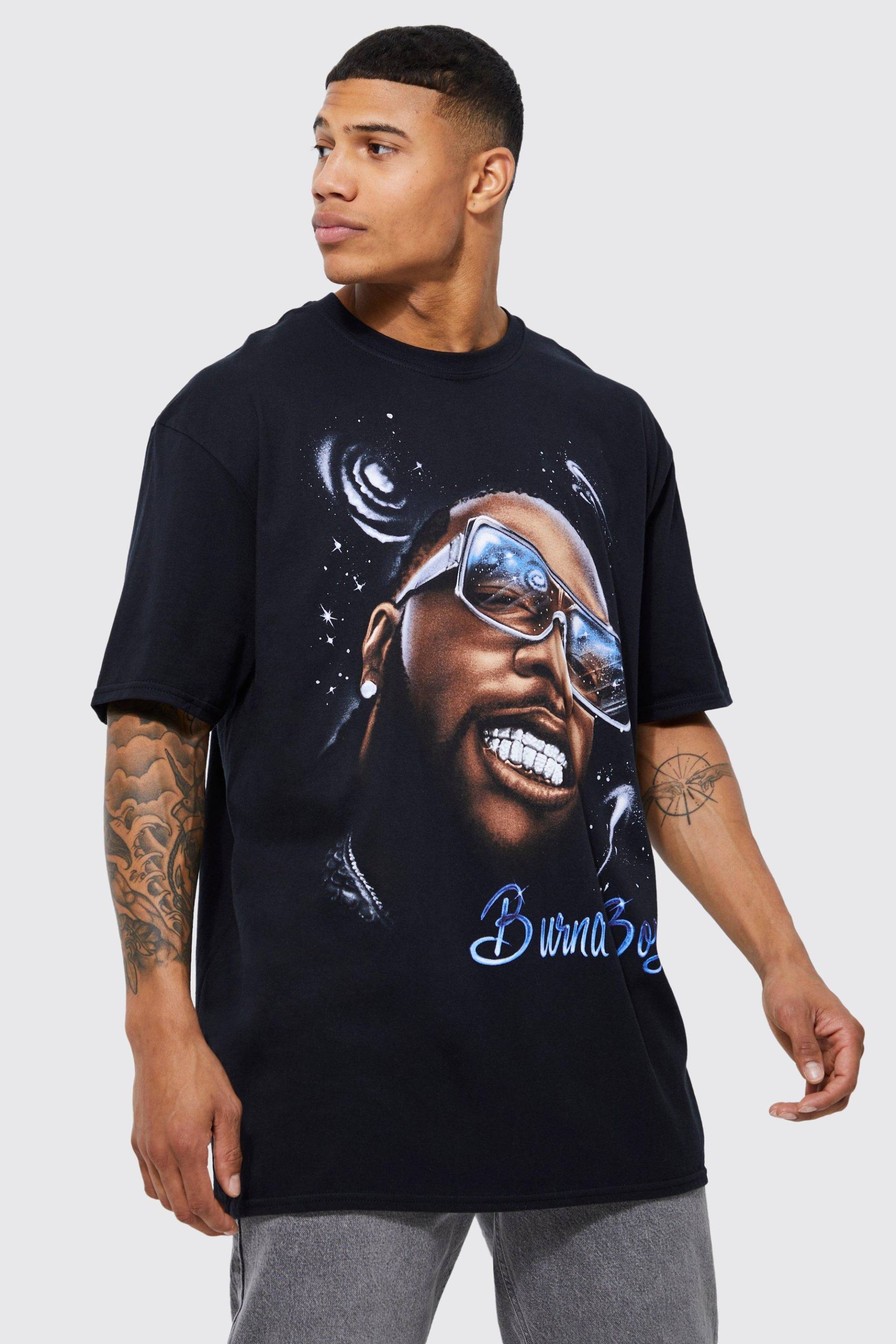 Mens Oversize T-Shirt mit lizenziertem Burna Boy Print - Schwarz - M, Schwarz von boohooman