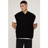 Oversize Zopfmuster-Pullunder mit V-Ausschnitt - Schwarz - XL, Schwarz Oversize Zopfmuster-Pullunder mit V-Ausschnitt - Schwarz - XL, Schwarz von boohooman