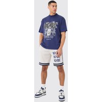 Mens Oversized Acdc License T-shirt And Short Set - Blau - M, Blau von boohooman