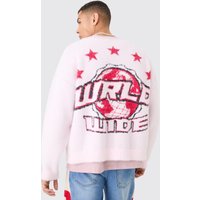 Mens Oversized Boxy Brushed Varsity Knit Cardigan - Rosa - L, Rosa von boohooman