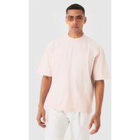 Mens Oversized Boxy Extended Neck Floral Line Embroidered T-shirt - Rosa - XL, Rosa von boohooman