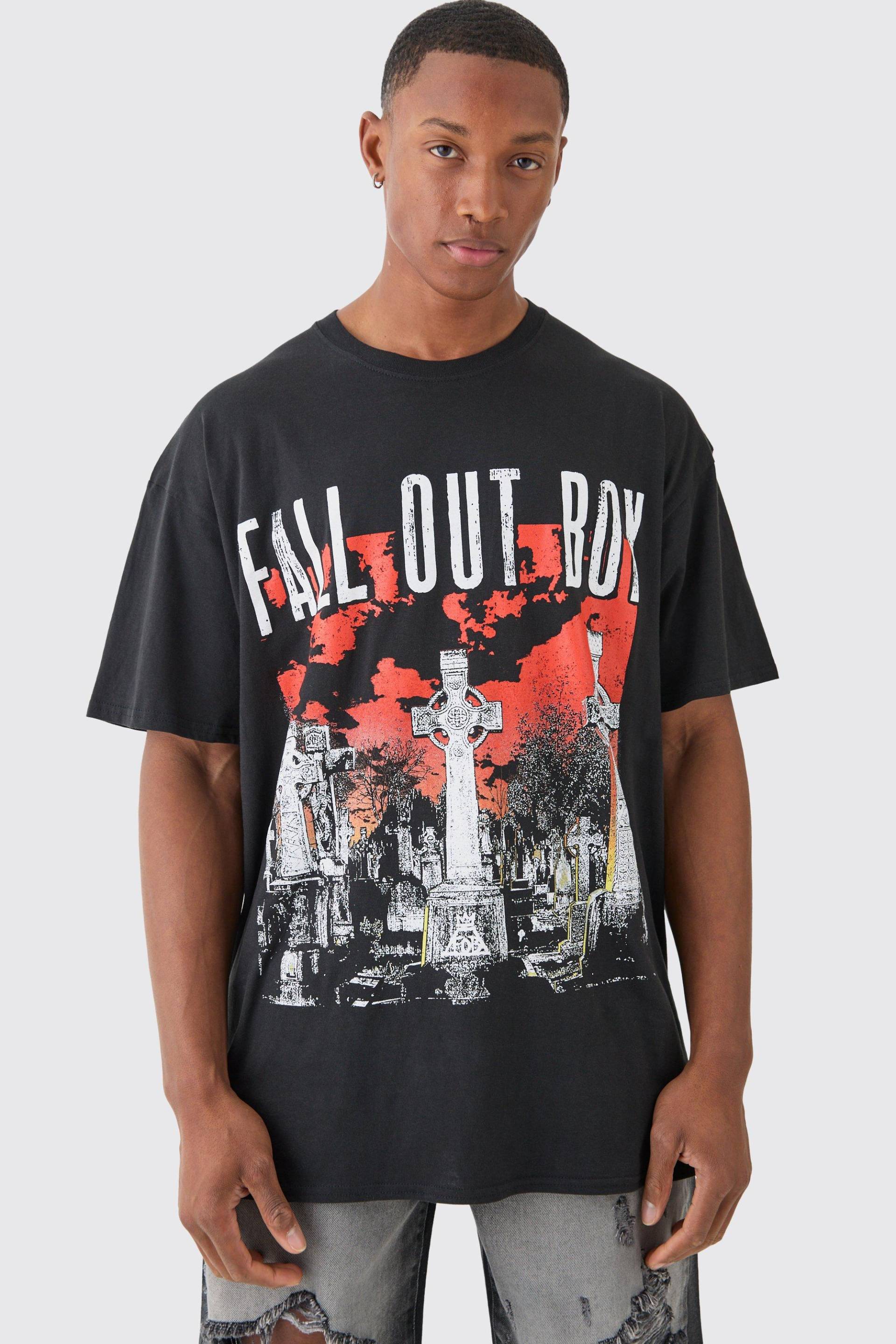 Mens Oversized Boxy Fall Out Boy Band License T-shirt - Schwarz - L, Schwarz von boohooman