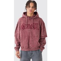 Mens Oversized Boxy Faux Layer Acid Wash Ofcl Embroidered Hoodie - Rosa - L, Rosa von boohooman