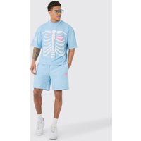 Mens Oversized Boxy Official Heart Breaker T-shirt And Short Set - Blau - L, Blau von boohooman