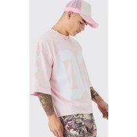 Mens Oversized Boxy Varsity Half Sleeve T-shirt - Rosa - XS, Rosa von boohooman