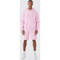 Mens Oversized Boxy Zip Through Cargo Short Tracksuit - Rosa - S, Rosa von boohooman