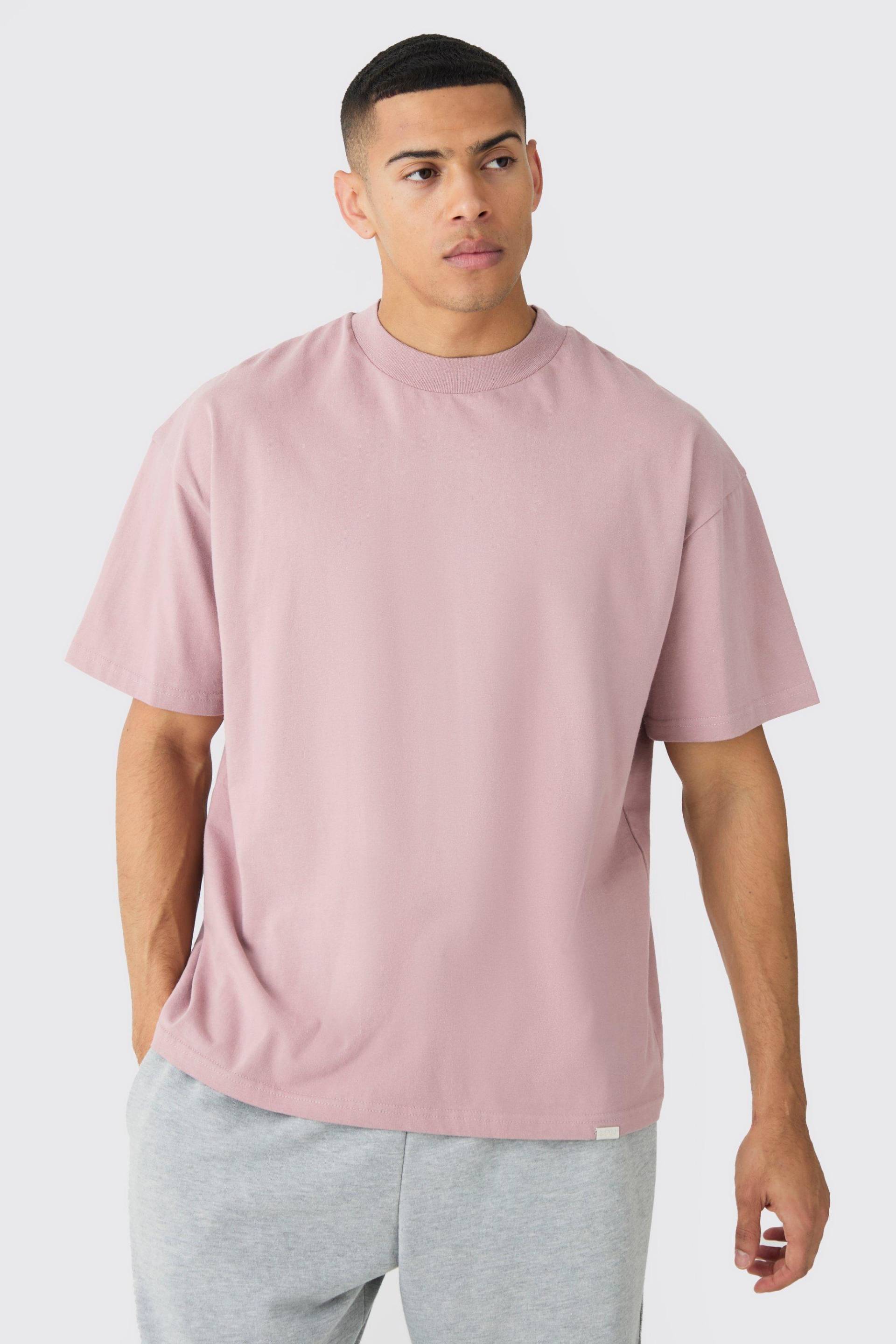 Mens Oversized Extended Neck Boxy Heavyweight T-shirt - Rosa - L, Rosa von boohooman