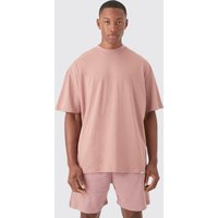 Mens Oversized Extended Neck Heavyweight Tshirt & Shorts Set - Rosa - XL, Rosa von boohooman