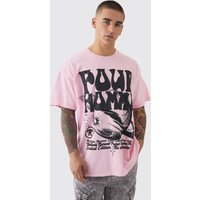 Mens Oversized Extended Neck Space Puff Print Wash T-shirt - Rosa - L, Rosa von boohooman