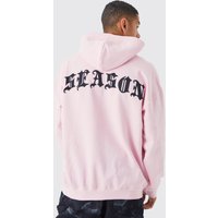 Mens Oversize Hoodie mit Gothic Season Print - Rosa - S, Rosa von boohooman