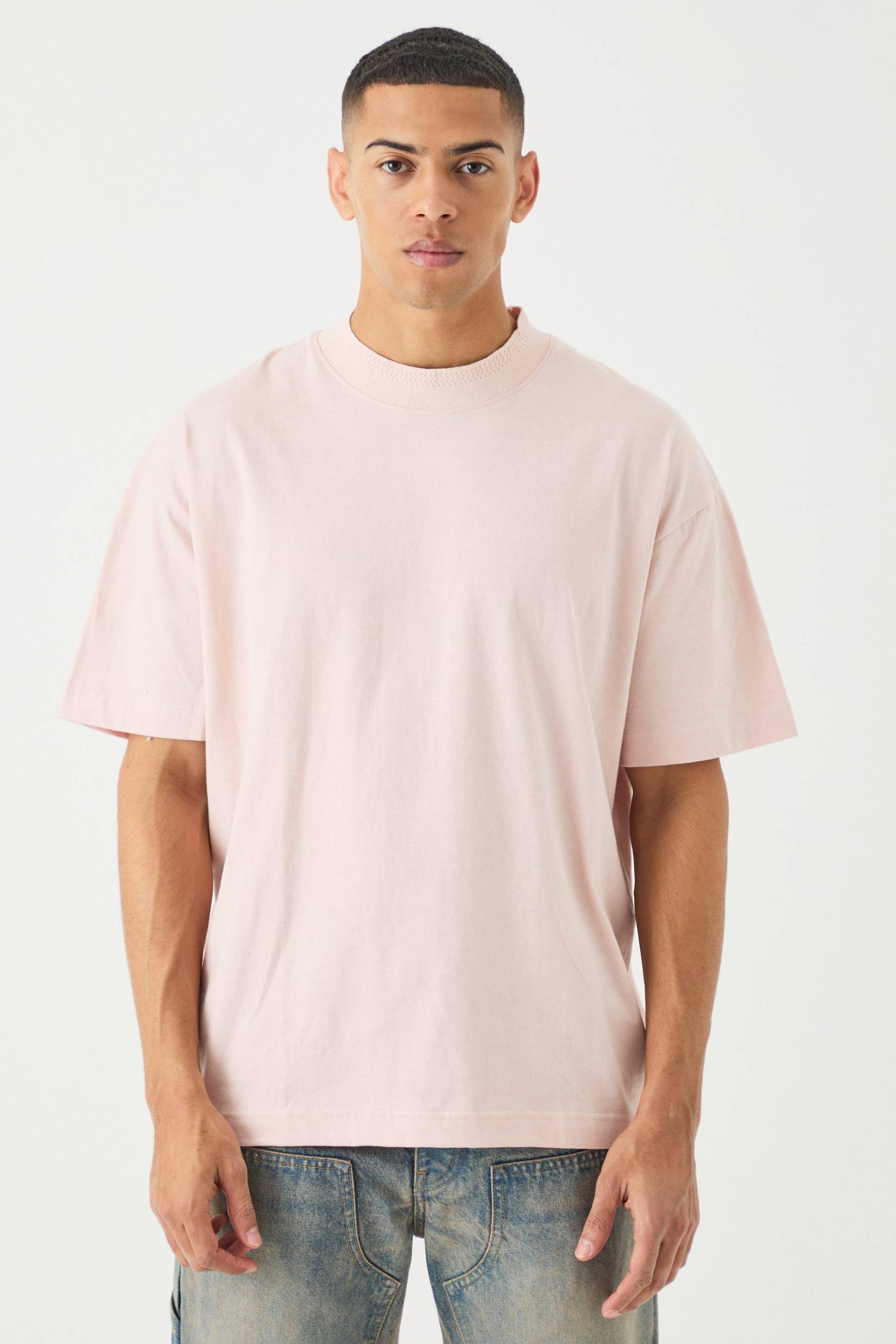 Mens Oversized Heavy Extended Jaqaurd Neck T-shirt - Rosa - M, Rosa von boohooman