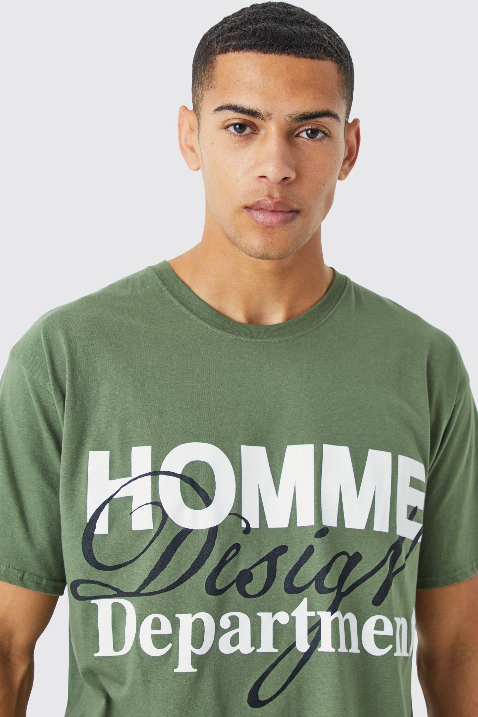 Mens Oversize T-Shirt mit Homme Design Print - Khaki - L, Khaki von boohooman