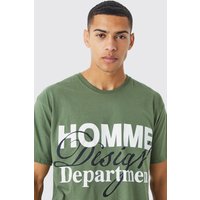 Mens Oversize T-Shirt mit Homme Design Print - Khaki - L, Khaki von boohooman