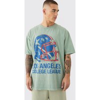 Mens Oversized Los Angeles Varsity Wash T-shirt - Khaki - S, Khaki von boohooman