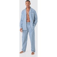 Mens Oversized Lounge Checked Shirt & Bottom Set - Blau - M, Blau von boohooman