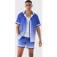 Mens Oversized Ombre Short Sleeve Satin Shirt & Short Set - Blau - L, Blau von boohooman