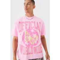 Mens Oversized Puff Print Discoball Wash T-shirt - Rosa - S, Rosa von boohooman