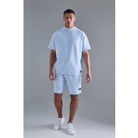 Mens Oversized Scuba T-shirt & Relaxed Short Set - Blau - XS, Blau von boohooman