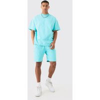 Mens Oversized Super Heavyweight Jersey T-shirt & Shorts Set - Blau - XL, Blau von boohooman