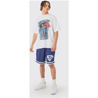 Mens Oversized Superman License T-shirt And Short Set - Blau - M, Blau von boohooman