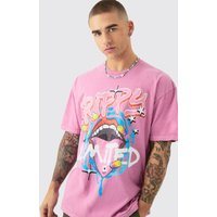 Mens Oversized Trippy Lip Graphic T-shirt - Rosa - S, Rosa von boohooman