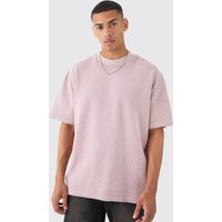 Mens Oversized Washed Heavyweight Waffle T-shirt - Rosa - XS, Rosa von boohooman