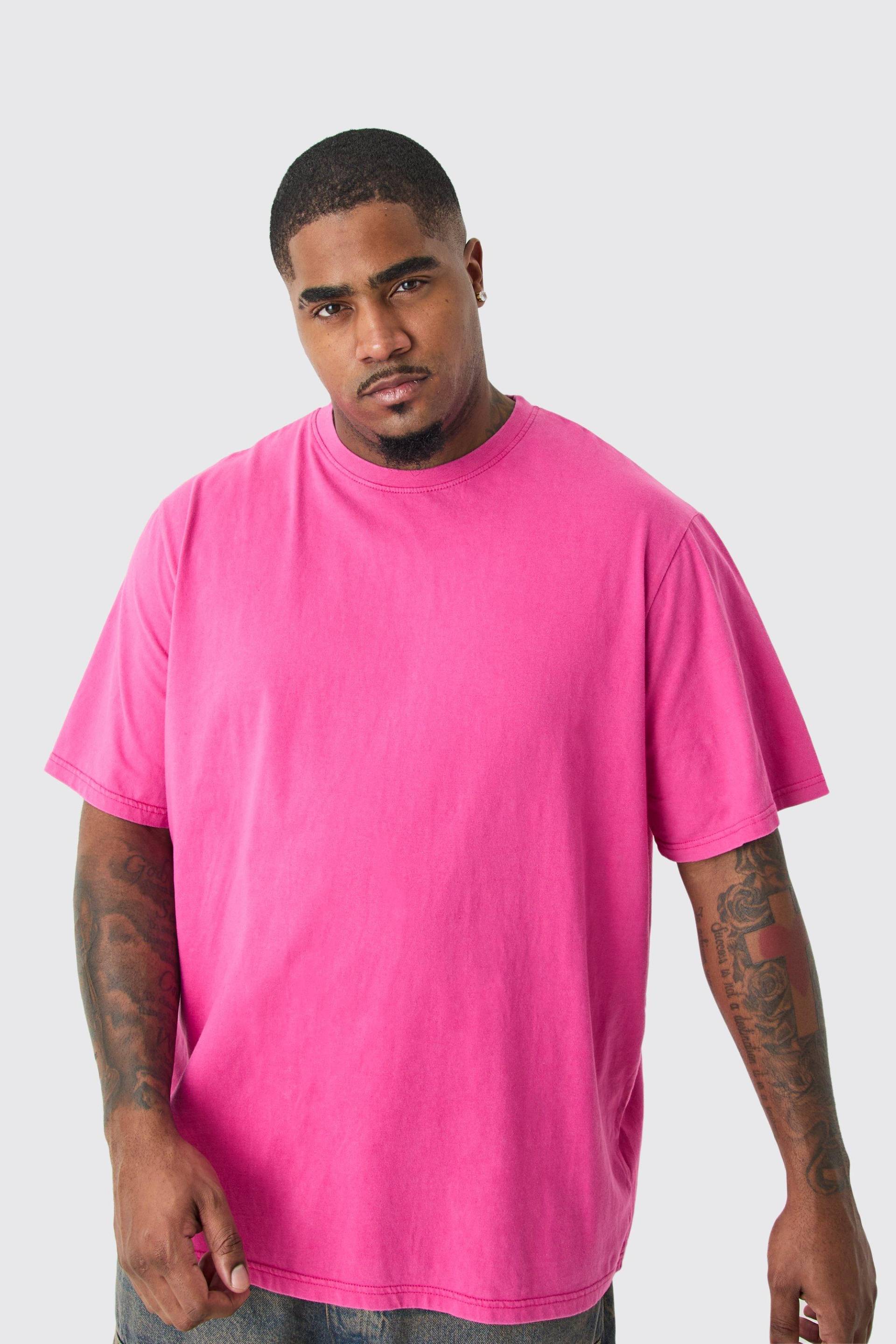 Mens Plus Acid Wash Crew Neck T-shirt - Rosa - XXXXXL, Rosa von boohooman