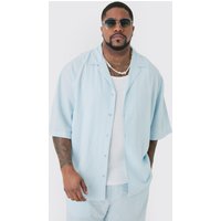 Mens Plus Linen Drop Revere Shirt In Light Blue - Blau - XXL, Blau von boohooman