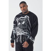 Mens Plus Oversize Pullover mit Print - Schwarz - XXXL, Schwarz von boohooman