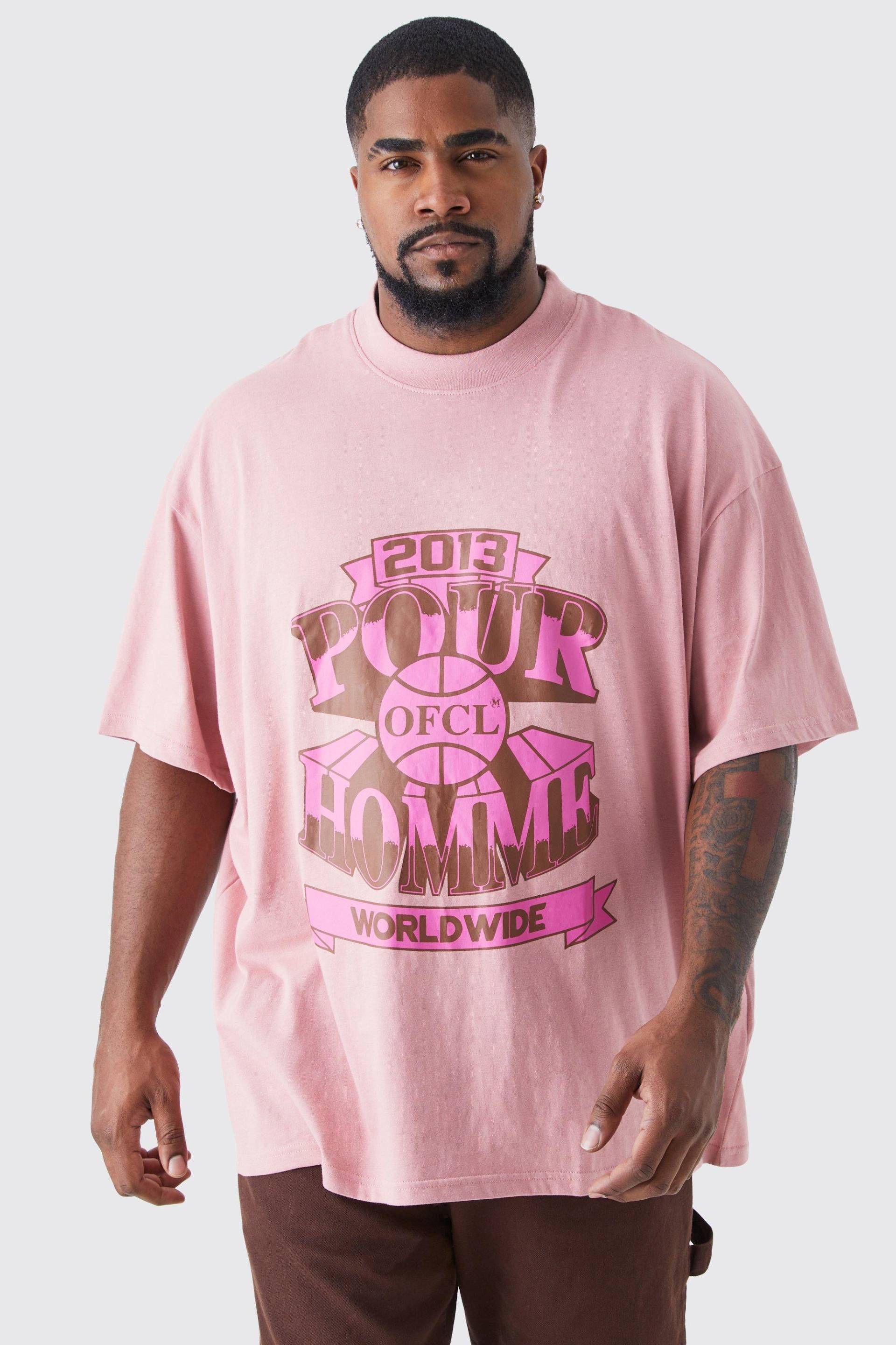 Mens Plus Oversize T-Shirt mit Pour Homme Print - Rosa - XXL, Rosa von boohooman