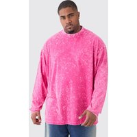 Mens Plus Oversized Extended Neck Acid Wash Long Sleeve T-shirt - Rosa - XXL, Rosa von boohooman