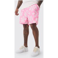 Mens Plus Tonal Palm Printed Swim Shorts - Rosa - XXL, Rosa von boohooman