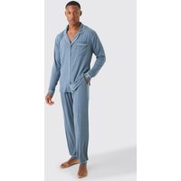 Mens Premium Modal Mix Relaxed Lounge Shirt & Bottom Set - Blau - M, Blau von boohooman