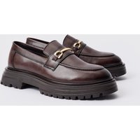 Mens Pu Metal Hardware Slip On Chunky Loafer In Brown - Braun - 7, Braun von boohooman