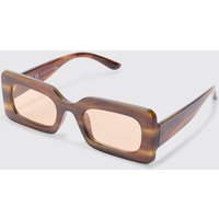 Mens Rectangular Abstract Resin Rectangular Sunglasses In Brown - Braun - ONE SIZE, Braun von boohooman