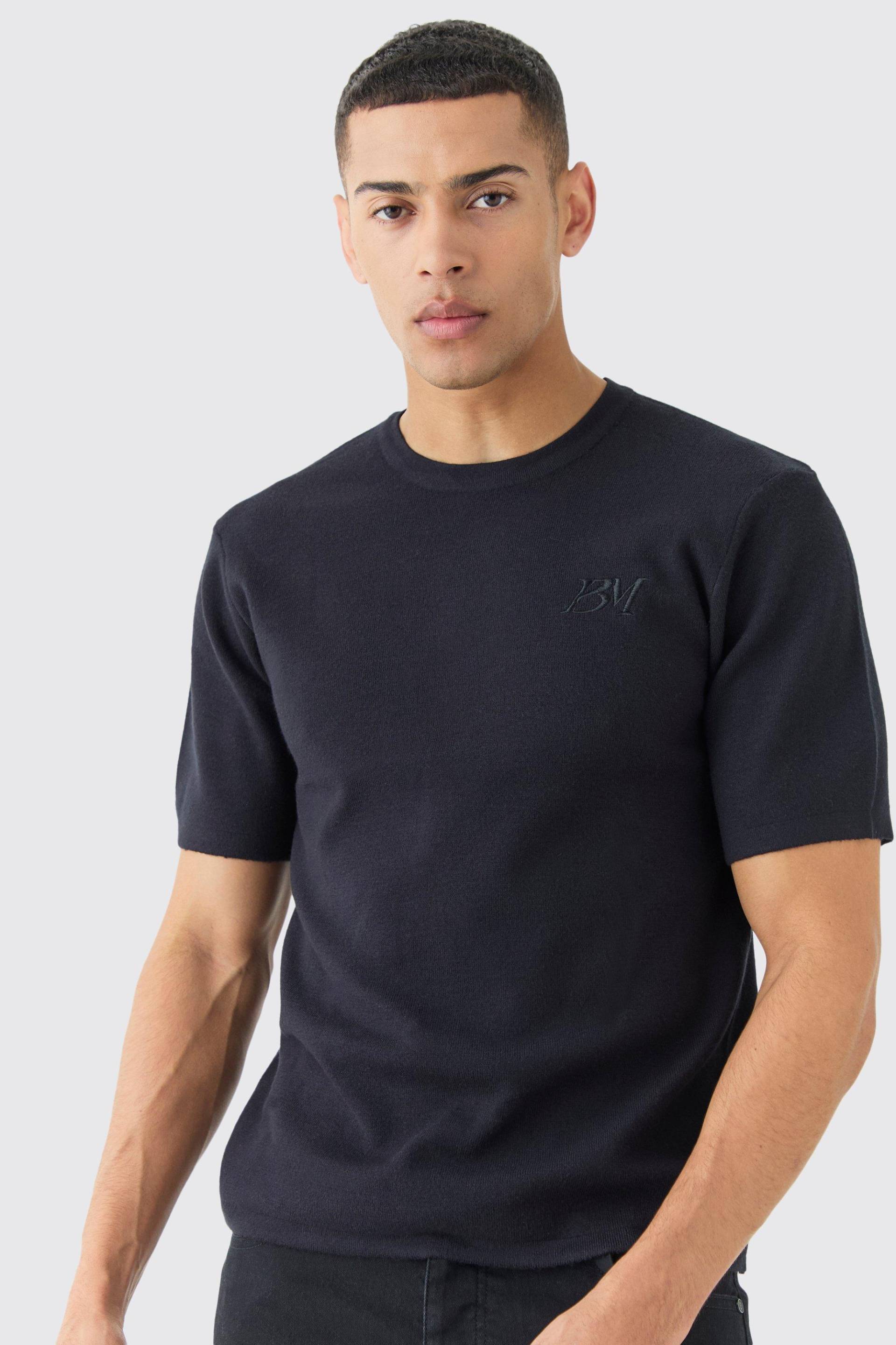 Mens Regular Fit Man Branded Knitted T-shirt - Schwarz - M, Schwarz von boohooman