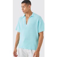 Mens Regular Fit V Neck Knitted Polo With Tipping - Blau - S, Blau von boohooman