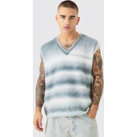 Mens Regular Knitted Brushed Stripe V Neck vest In Teal - Petrol - S, Petrol von boohooman