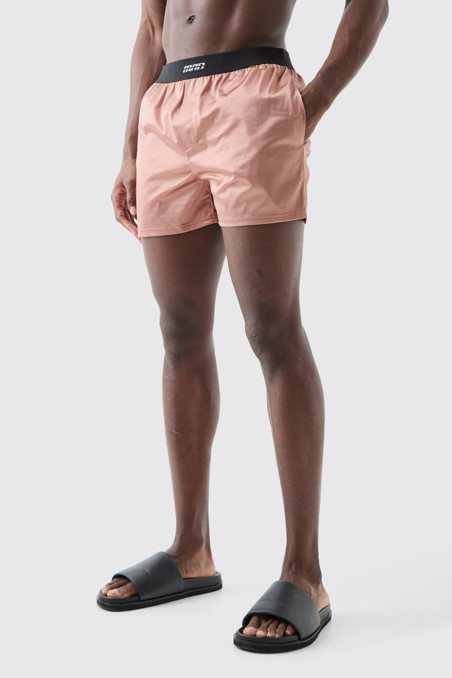 Mens Short Length Elastic Waist Satin Swim Short - Rosa - L, Rosa von boohooman