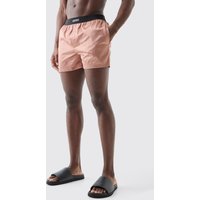 Mens Short Length Elastic Waist Satin Swim Short - Rosa - M, Rosa von boohooman