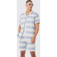 Mens Short Sleeve Aztec Stripe Oversized Shirt & Short - Blau - XS, Blau von boohooman