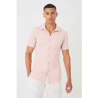 Mens Short Sleeve Crinkle Muscle Fit Shirt - Rosa - XL, Rosa von boohooman