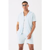 Mens Short Sleeve Linen Shirt & Short - Blau - M, Blau von boohooman