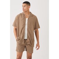 Kurzärmliges Oversize Leinen-Hemd & Shorts - Braun - S, Braun Kurzärmliges Oversize Leinen-Hemd & Shorts - Braun - S, Braun von boohooman