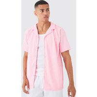 Mens Short Sleeve Ribbed Oversized Shirt - Rosa - S, Rosa von boohooman