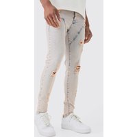 Mens Skinny Stretch Ripped Carpenter Jeans In Pink Tint - Rosa - 32R, Rosa von boohooman